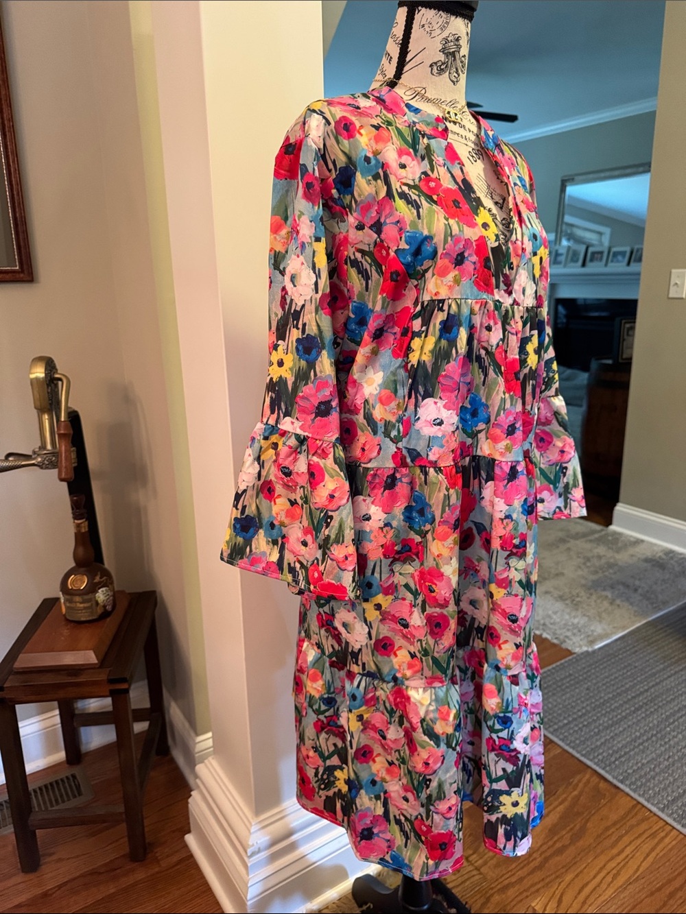 Vibrant Floral Tiered Midi Dress